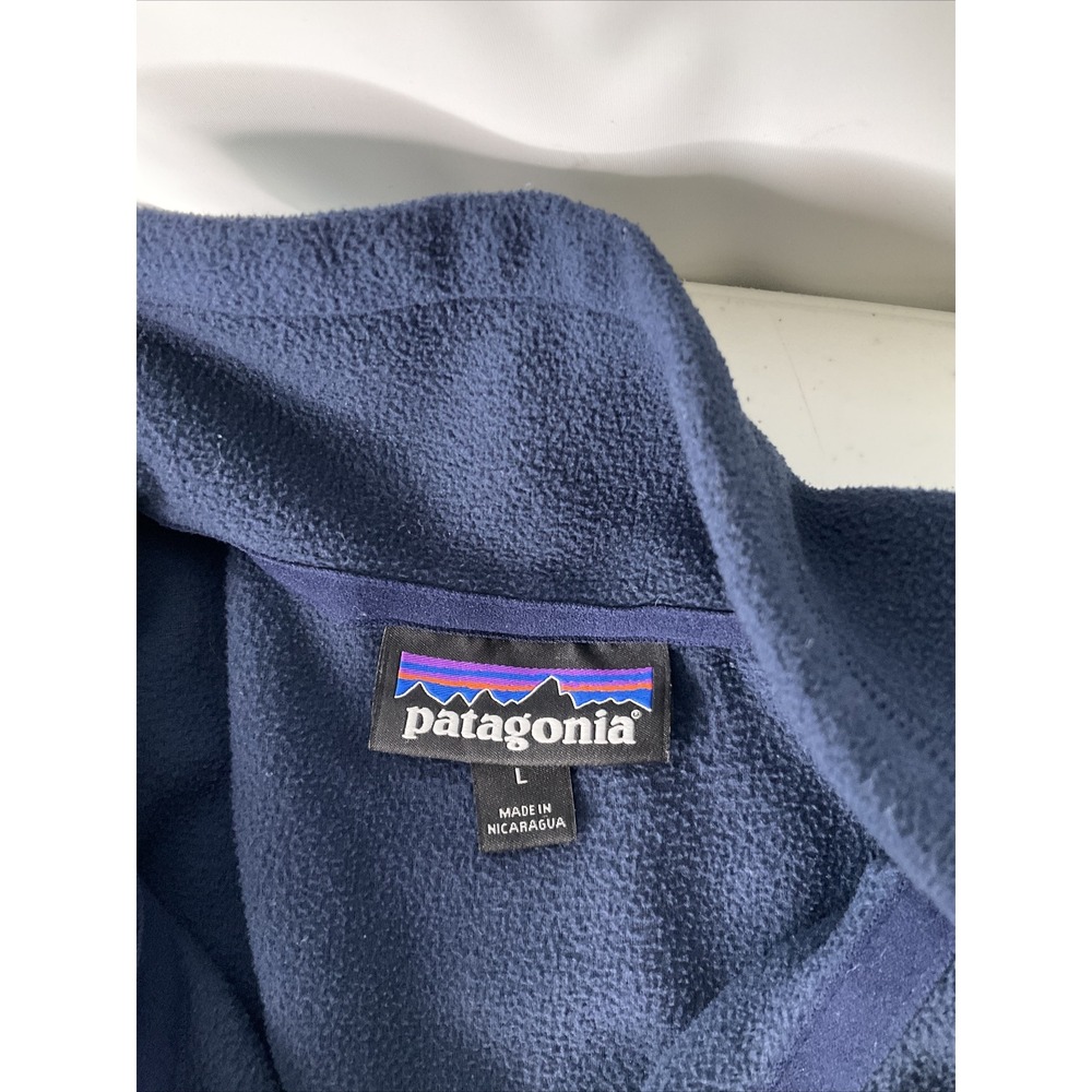 Patagonia 1/4 Zip Pullover Fleece Sweater Mens Sz L Navy Blue Data Masons Logo - Picture 4 of 8